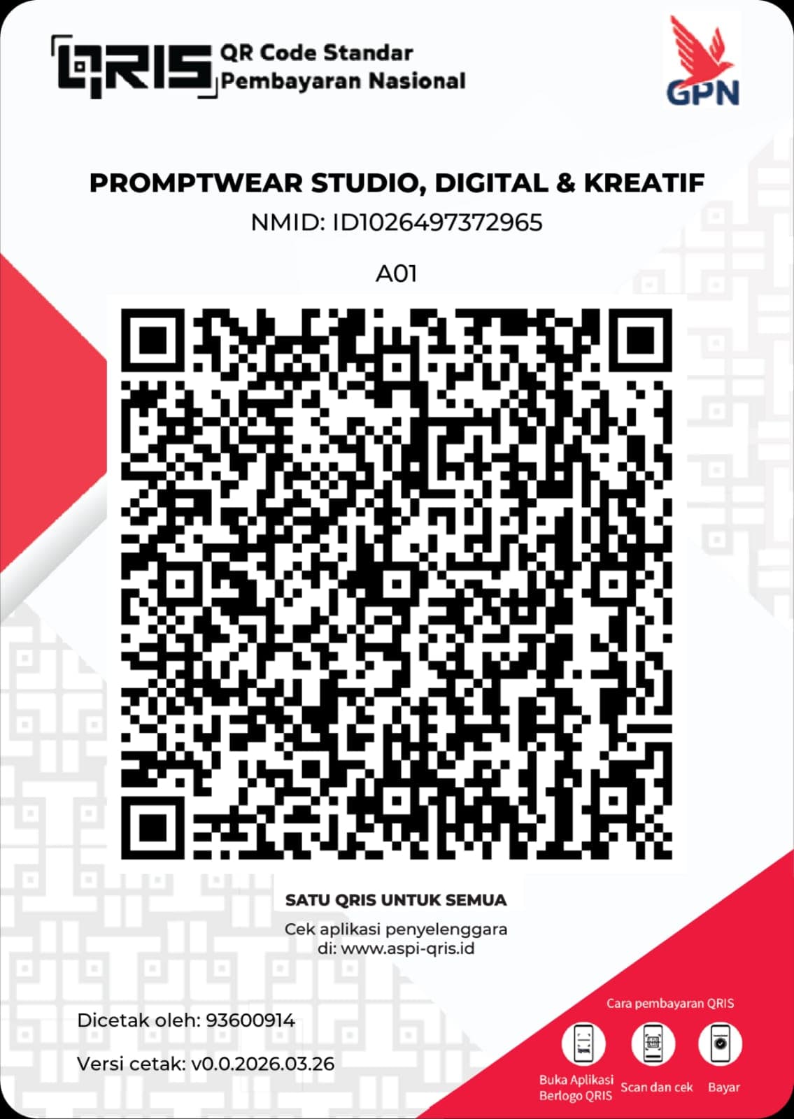QRIS pembayaran Promptwear Studio, Digital dan Kreatif